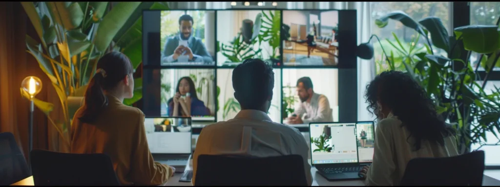a diverse group of professionals working together remotely, sharing ideas and collaborating on digital marketing strategies.